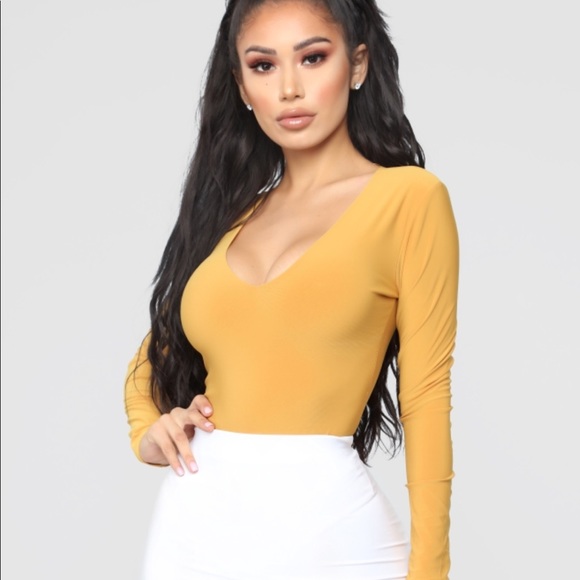 Fashion Nova Tops - NWT Fashion Nova Mustard Long Sleeve Bodysuit